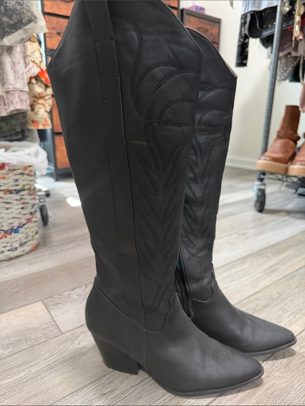 Qupid Black Tall Western Heeled Boots